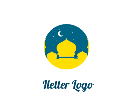 mosque with star and moon in circle frame