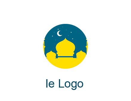 mosque with star and moon in circle frame