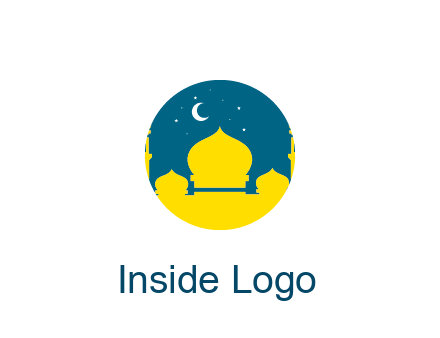 mosque with star and moon in circle frame