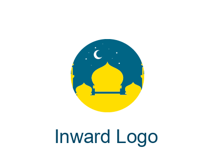 mosque with star and moon in circle frame