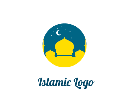 mosque with star and moon in circle frame