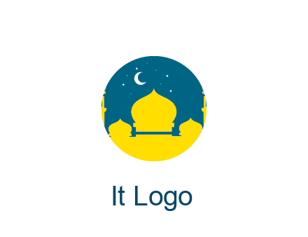mosque with star and moon in circle frame