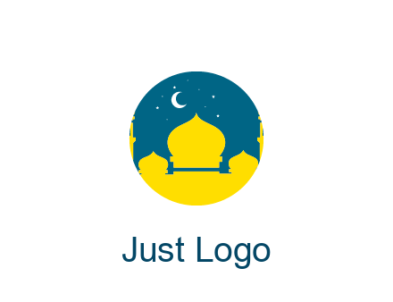mosque with star and moon in circle frame