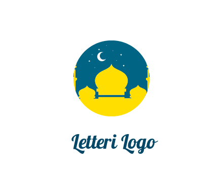 mosque with star and moon in circle frame