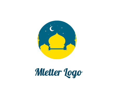 mosque with star and moon in circle frame