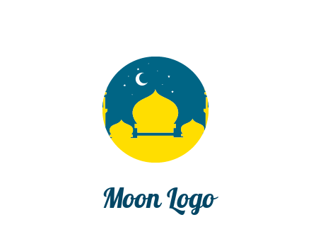 mosque with star and moon in circle frame