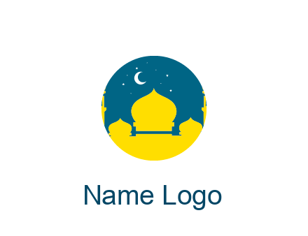 mosque with star and moon in circle frame