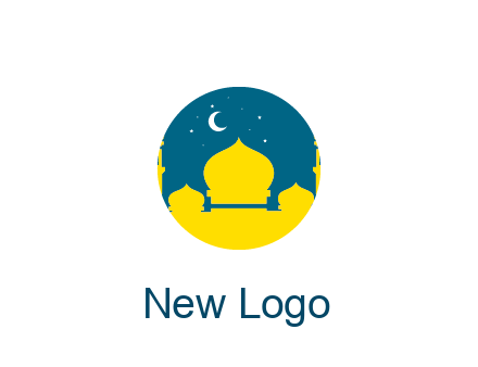 mosque with star and moon in circle frame