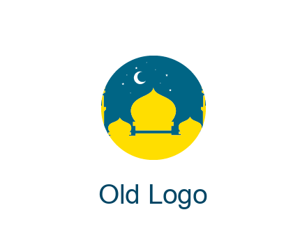 mosque with star and moon in circle frame