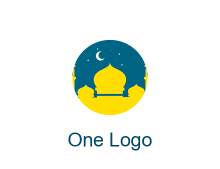 mosque with star and moon in circle frame