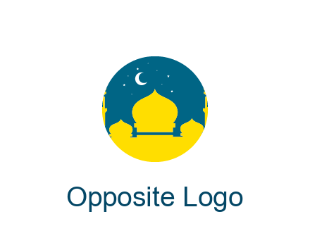mosque with star and moon in circle frame
