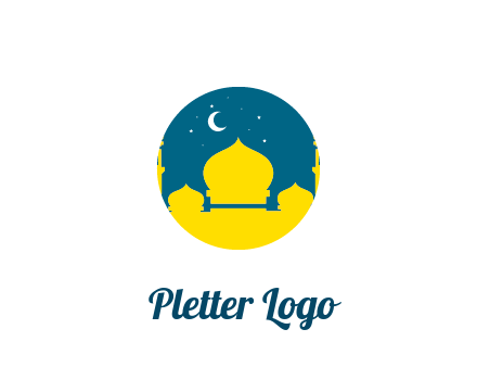 mosque with star and moon in circle frame