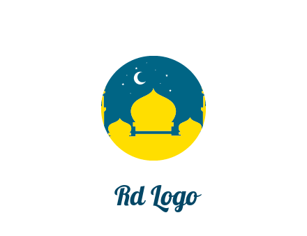 mosque with star and moon in circle frame