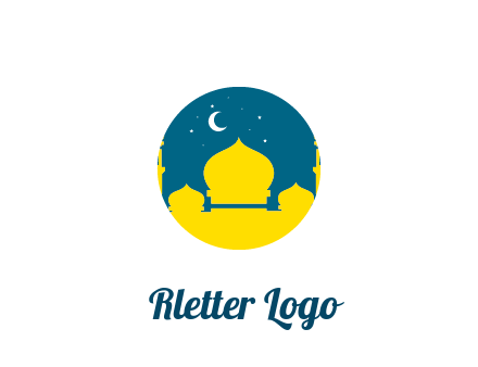 mosque with star and moon in circle frame