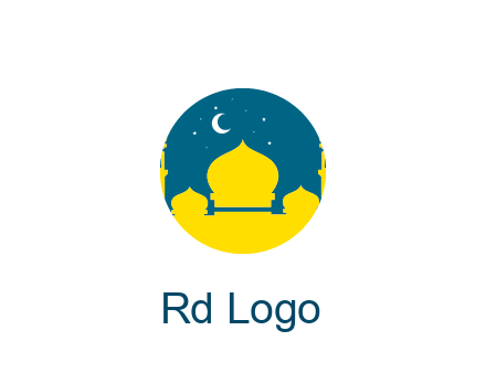 mosque with star and moon in circle frame