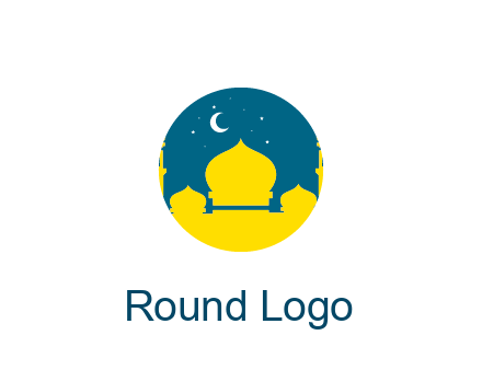 mosque with star and moon in circle frame