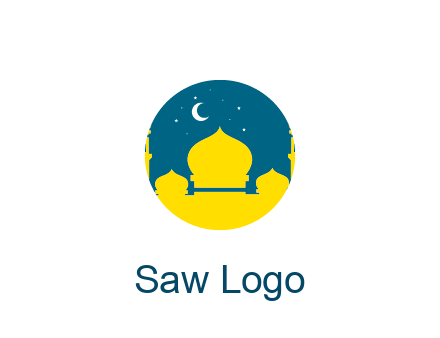 mosque with star and moon in circle frame