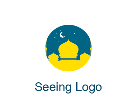 mosque with star and moon in circle frame