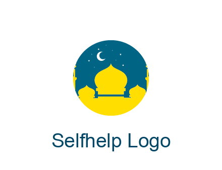 mosque with star and moon in circle frame