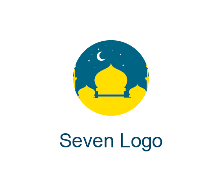 mosque with star and moon in circle frame