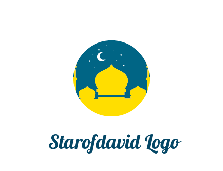 mosque with star and moon in circle frame