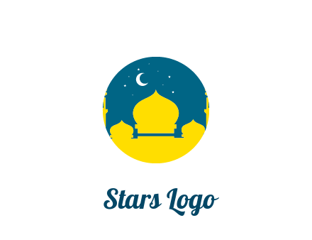 mosque with star and moon in circle frame