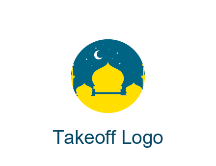 mosque with star and moon in circle frame