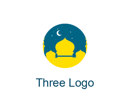 mosque with star and moon in circle frame