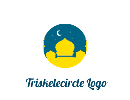 mosque with star and moon in circle frame