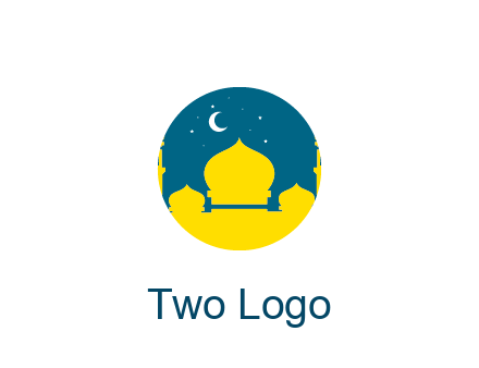 mosque with star and moon in circle frame