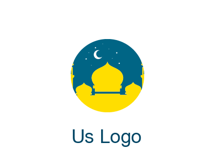 mosque with star and moon in circle frame