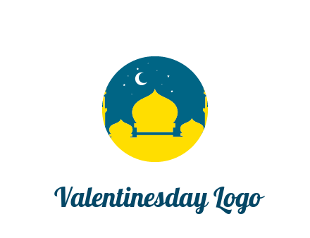mosque with star and moon in circle frame