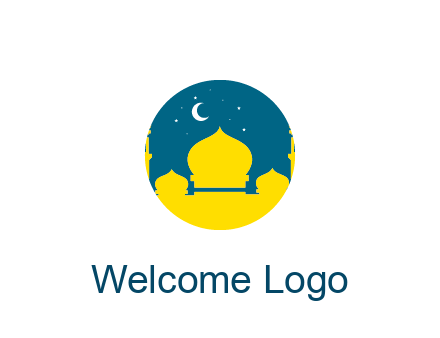 mosque with star and moon in circle frame