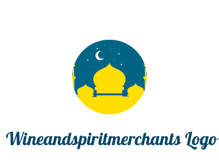 mosque with star and moon in circle frame