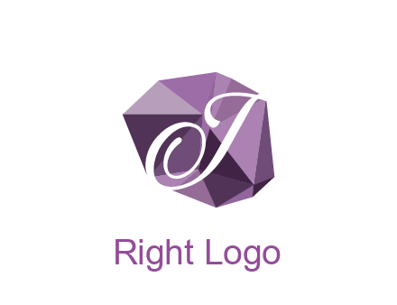 script letter T in polygonal diamond 