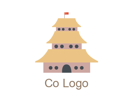 pagoda with flag on top