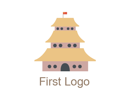 pagoda with flag on top