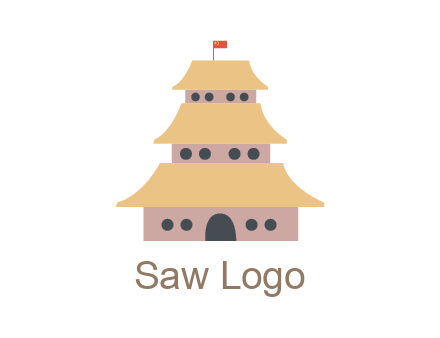 pagoda with flag on top