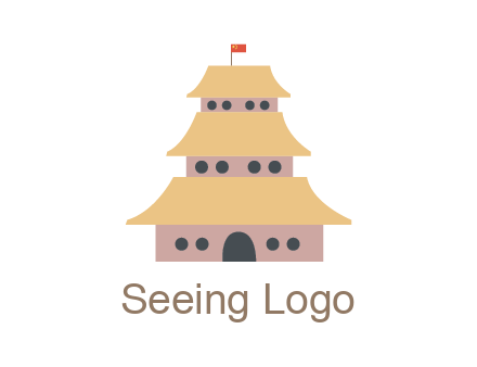pagoda with flag on top