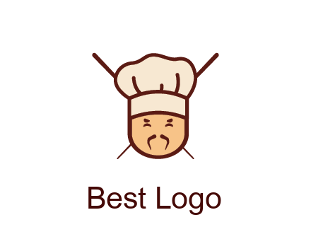 chopsticks behind man wearing chef hat
