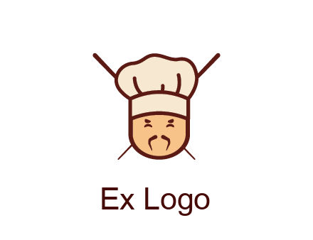 chopsticks behind man wearing chef hat