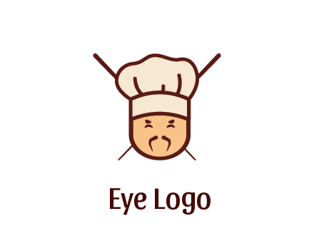 chopsticks behind man wearing chef hat