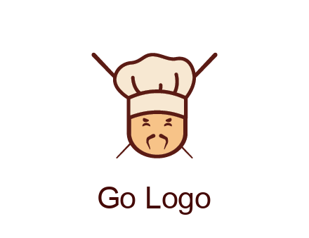 chopsticks behind man wearing chef hat