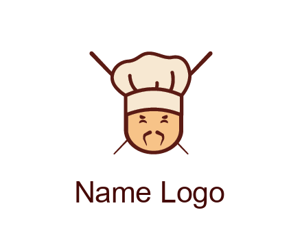 chopsticks behind man wearing chef hat
