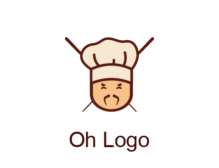 chopsticks behind man wearing chef hat