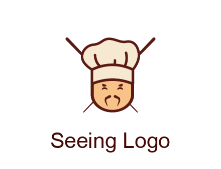 chopsticks behind man wearing chef hat