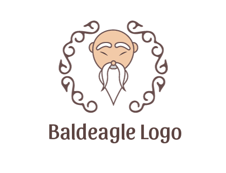 old man with long beard and mustache with swirl pattern