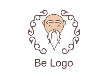 old man with long beard and mustache with swirl pattern
