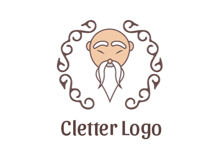 old man with long beard and mustache with swirl pattern