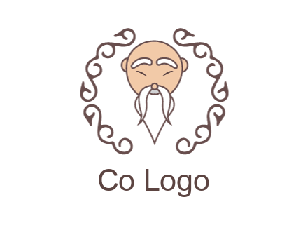 old man with long beard and mustache with swirl pattern